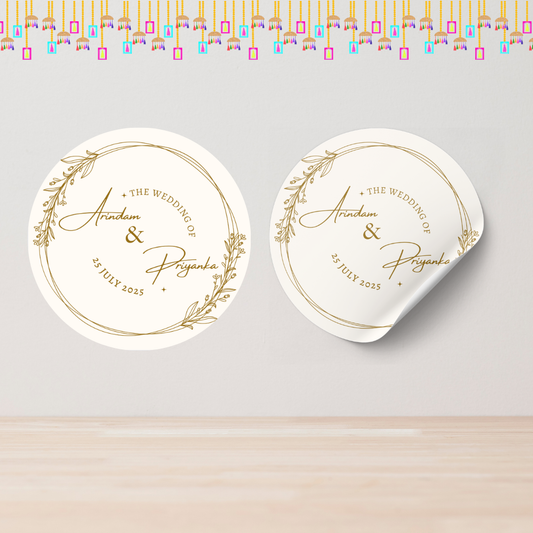 Aesthetic Golden Breeze Wedding Sticker - Customized Text for Invites & Gifts