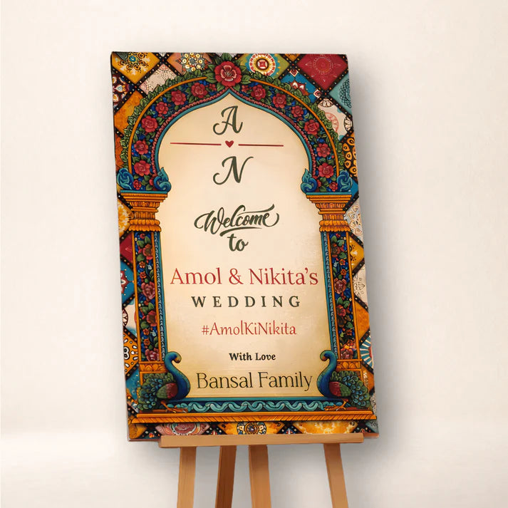 Customised Name Wedding Welcome Board Royal Mandap