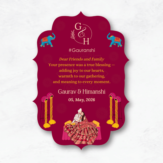 Royal Pink Wedding Thank You Card