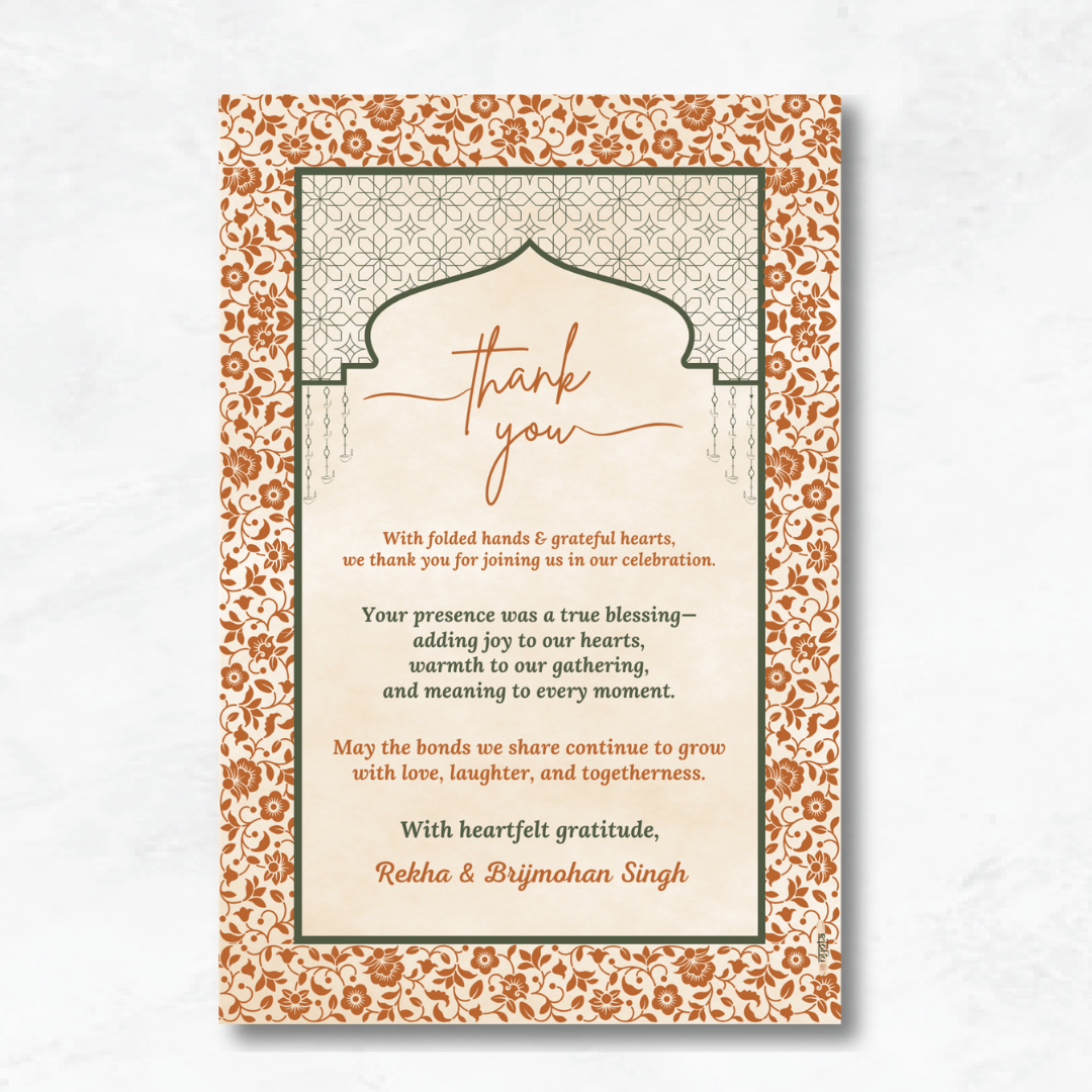Elegant Indian Wedding Thank You Card