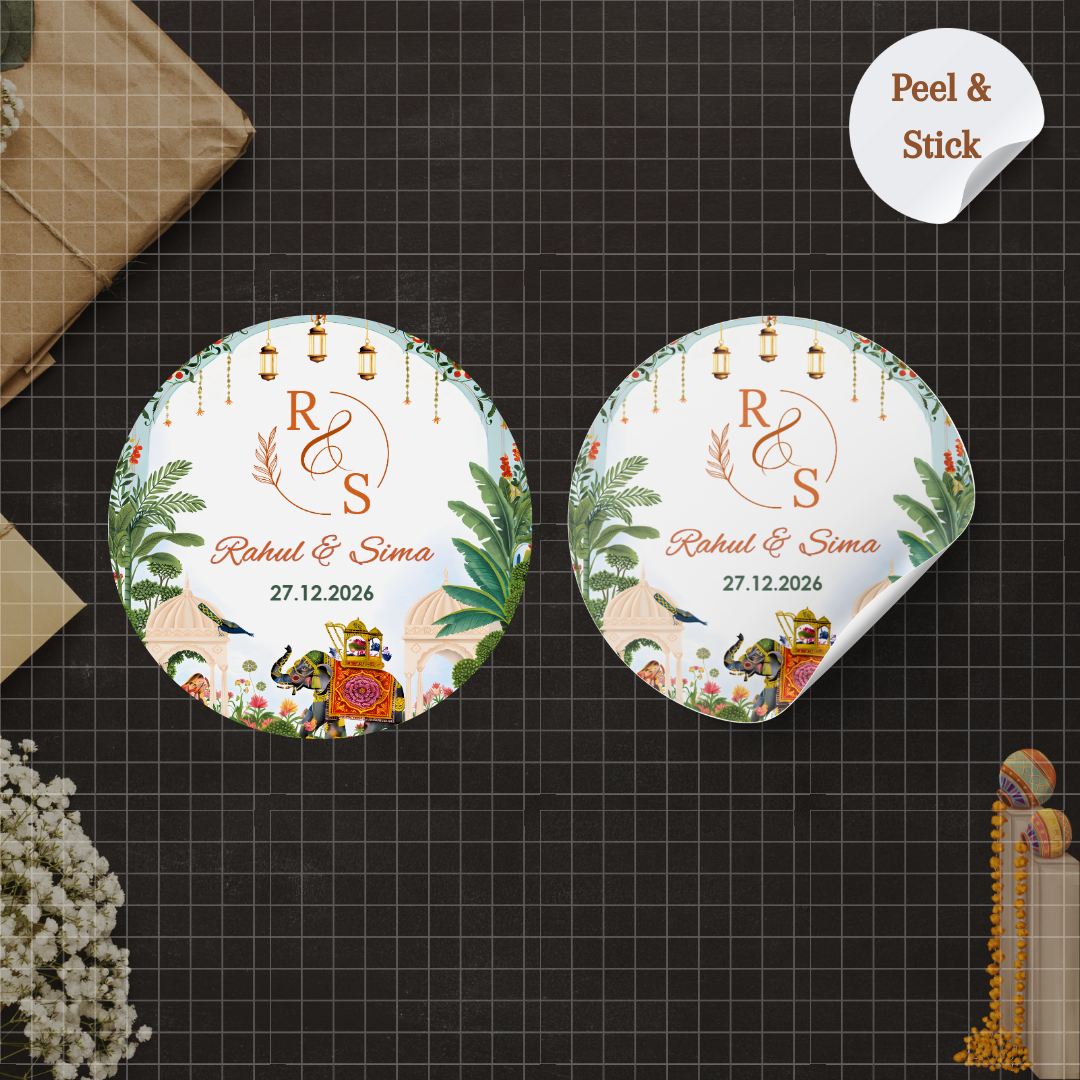 Blue Pichwai Theme Wedding Sticker