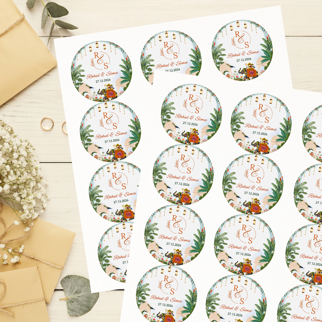 Blue Pichwai Theme Wedding Sticker