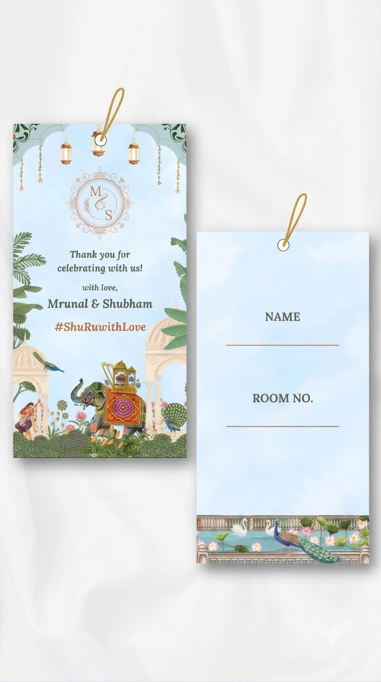 Lavender Pichwai Theme Wedding Luggage Tag